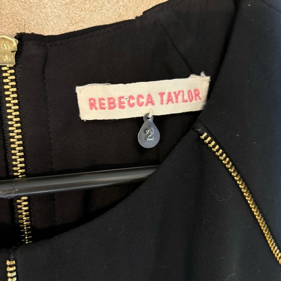 Rebecca Taylor Zipper Detailing Zipper Back Shift Dress 2 Black Gold - Picture 5 of 6